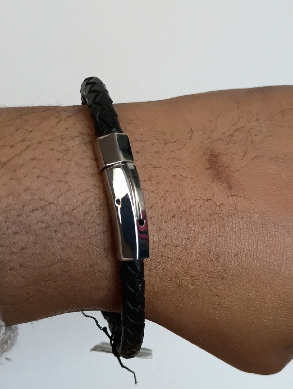 Vitaly Black Braided Leather Bracelet Silver Magnetic Clasp NWT